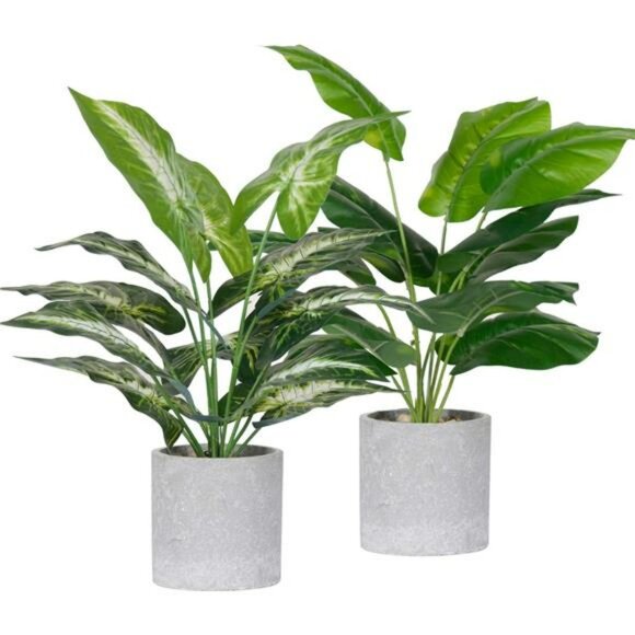 Fake Potted Plants 2 Pack Artificial Greenery Indoor Home Office Desk Decor - Picture 1 of 7